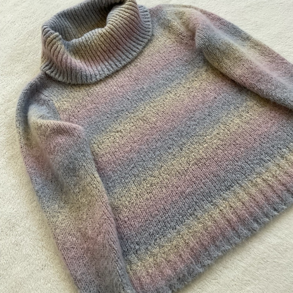 Vintage Woolrich Pastel Rainbow Stripe Turtleneck Sweater Medium Wool Blend - Picture 3 of 15